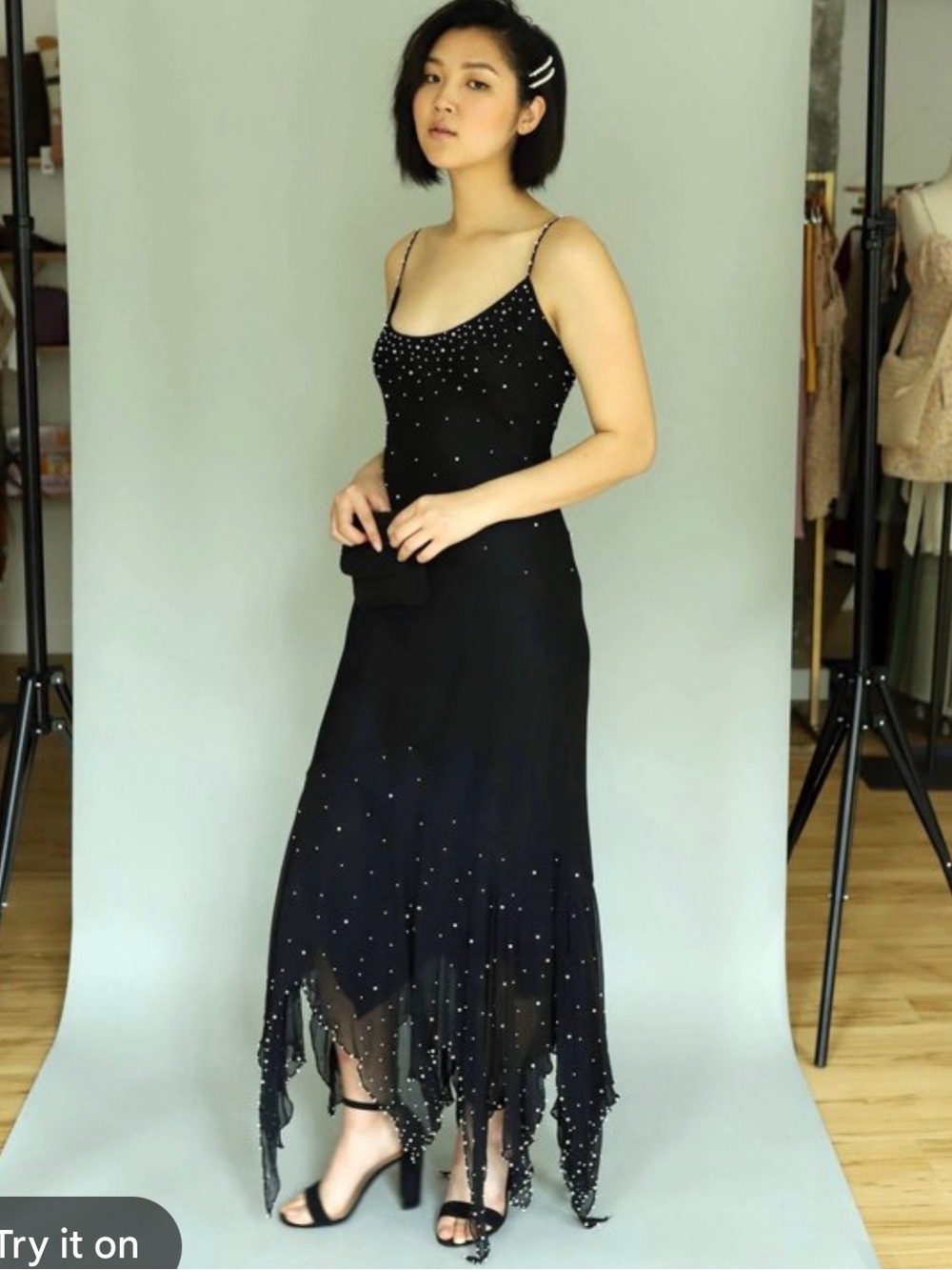 Betsey Johnson Black Maxi Dress with pearl accents y2k silk vintage rare gem